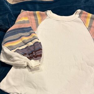 We The Free waffle knit shirt with balloon Striped Sleeves. Very soft!